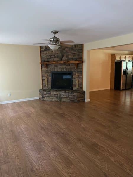 Freshly painted living room with fireplace